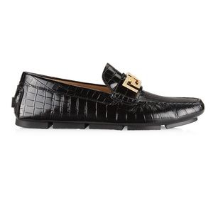 Versace La Greca Leather Driver Loafers Black Gold Men’s EU 42.5/US 9.5